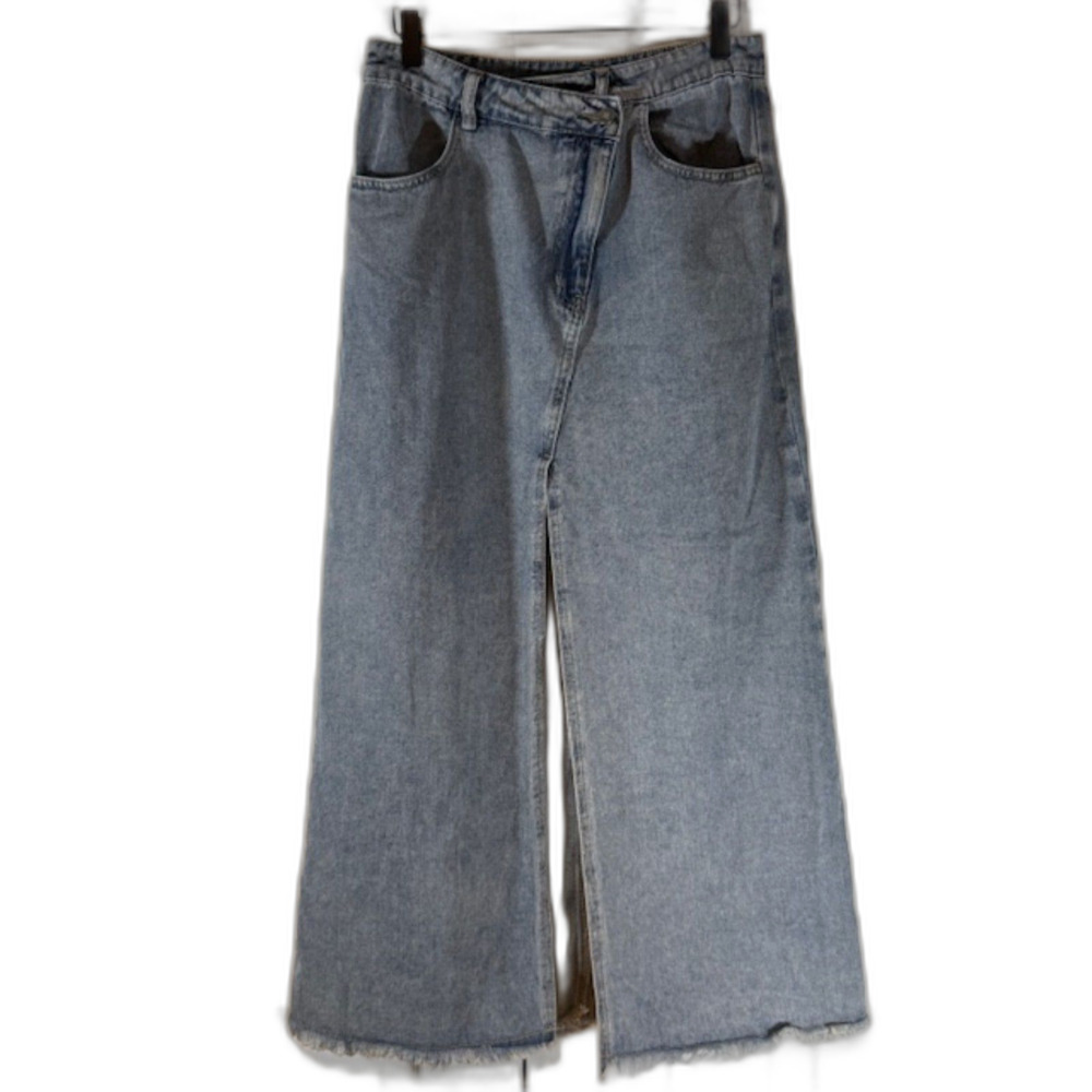 Commense Asymmetrical denim maxi skirt M front slit raw hem casual‎